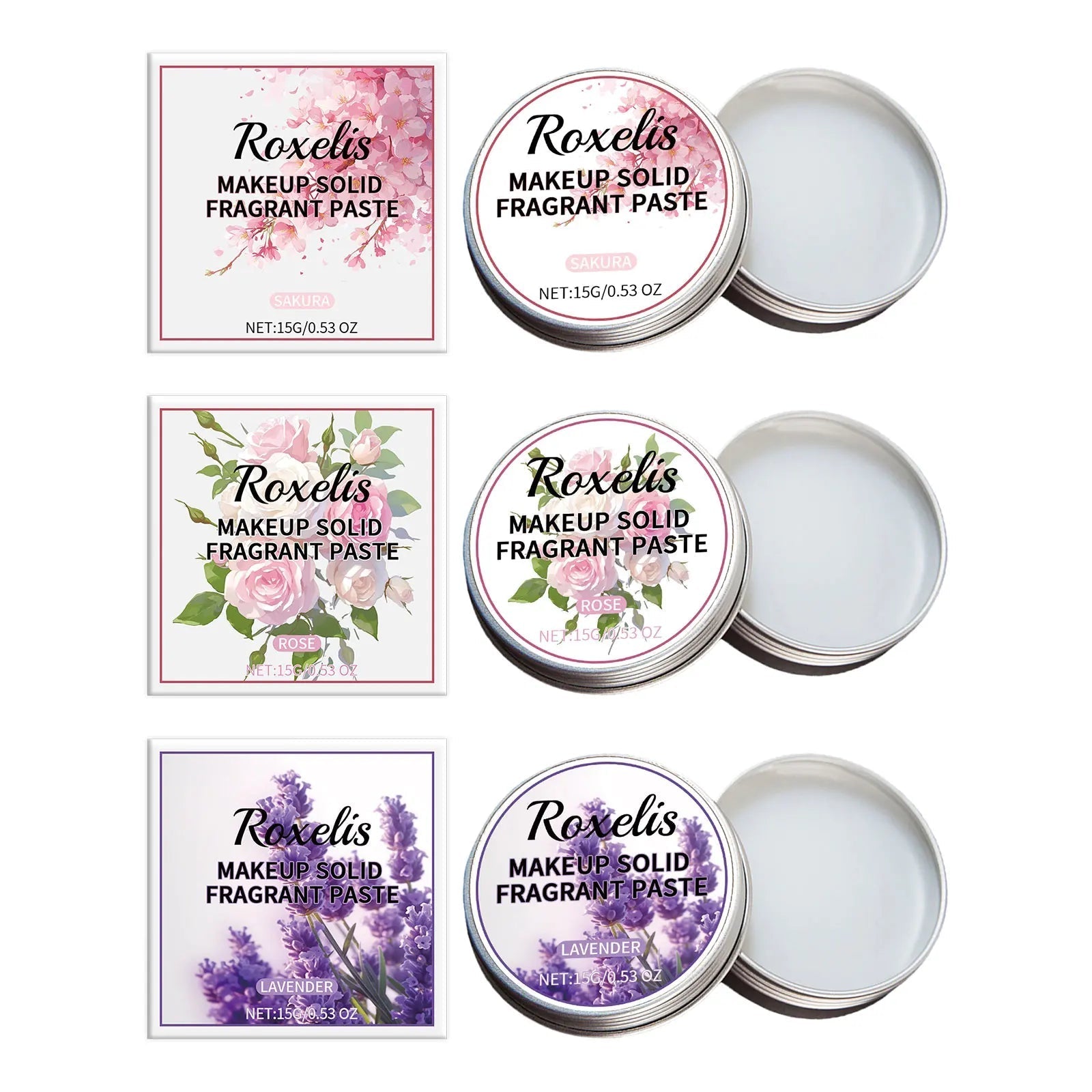 Roxelis 15g Floral Fragrance Solid Balm Rose Sakura Lavender Scent Elegant Lady Charming Body Wrist Ear Fresh Body Perfume Balm - Chic Cart