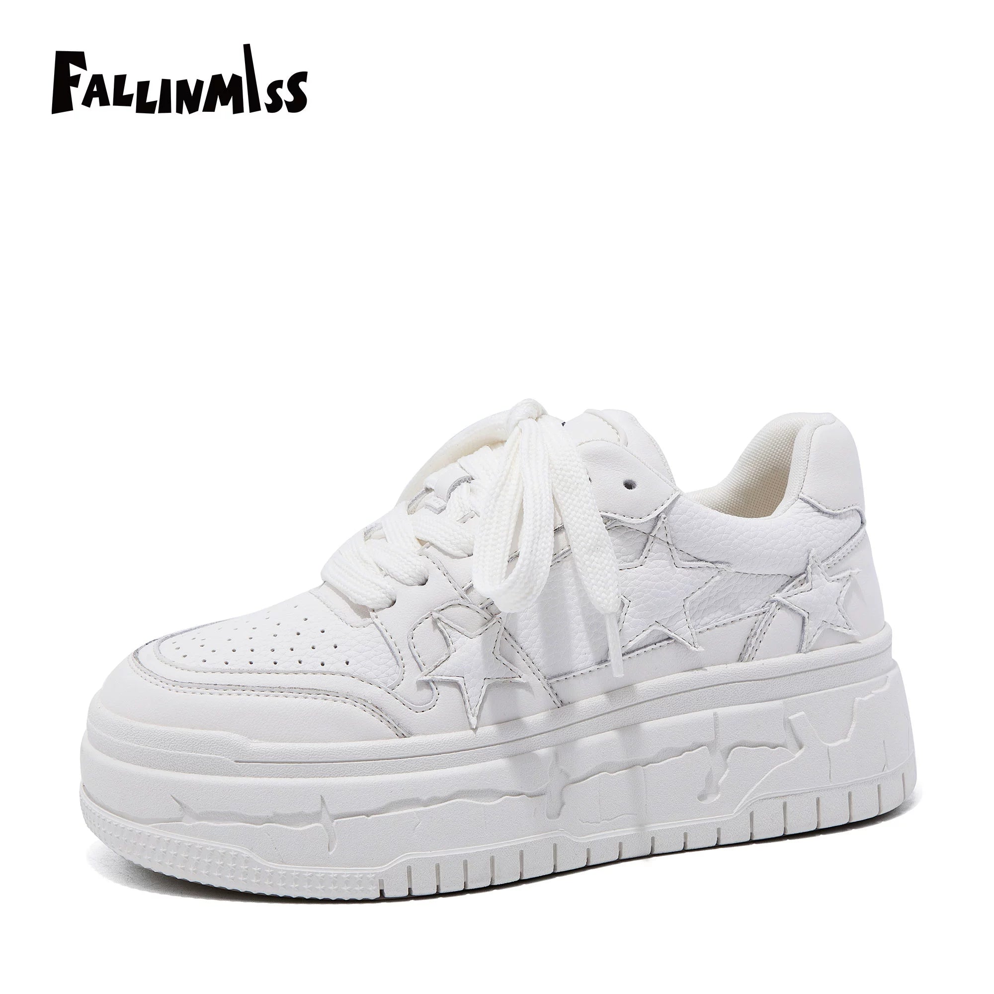 Fallinmiss Electric Sneakers Star Shoes White Platform Sneakers Women's 2024 Autumn New Arrival Casual Elevator Wild White Shoes Tide - Chic Cart