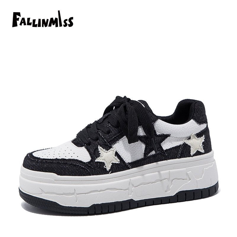 Fallinmiss Electric Sneakers Star Shoes White Platform Sneakers Women's 2024 Autumn New Arrival Casual Elevator Wild White Shoes Tide - Chic Cart