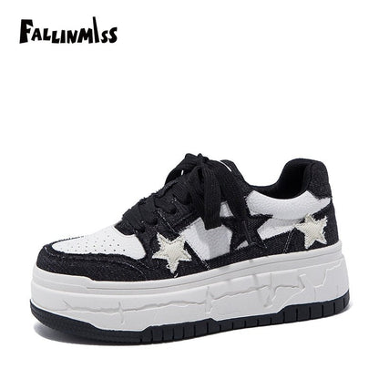 Fallinmiss Electric Sneakers Star Shoes White Platform Sneakers Women's 2024 Autumn New Arrival Casual Elevator Wild White Shoes Tide - Chic Cart