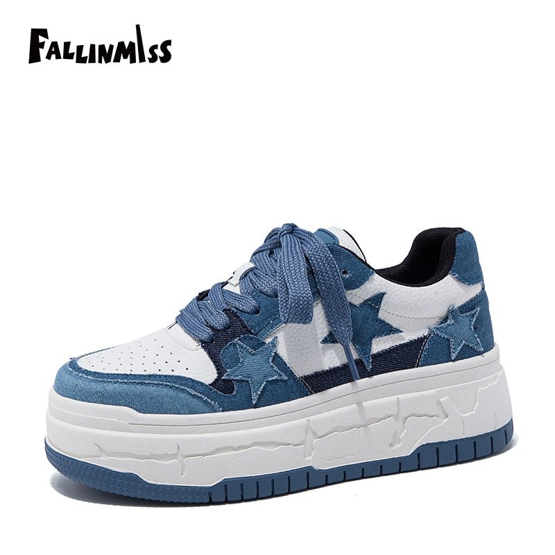 Fallinmiss Electric Sneakers Star Shoes White Platform Sneakers Women's 2024 Autumn New Arrival Casual Elevator Wild White Shoes Tide - Chic Cart