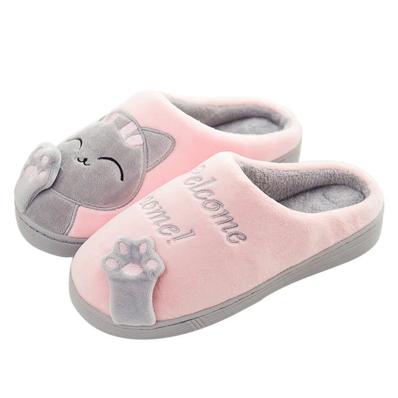 Dropshipping Women Winter Home Slippers Cartoon Cat Shoes Soft Winter Warm House Slippers Indoor Bedroom Lovers Couples - Chic Cart