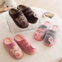 Dropshipping Women Winter Home Slippers Cartoon Cat Shoes Soft Winter Warm House Slippers Indoor Bedroom Lovers Couples - Chic Cart
