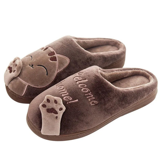 Dropshipping Women Winter Home Slippers Cartoon Cat Shoes Soft Winter Warm House Slippers Indoor Bedroom Lovers Couples - Chic Cart