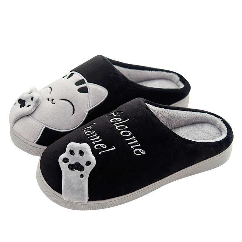 Dropshipping Women Winter Home Slippers Cartoon Cat Shoes Soft Winter Warm House Slippers Indoor Bedroom Lovers Couples - Chic Cart