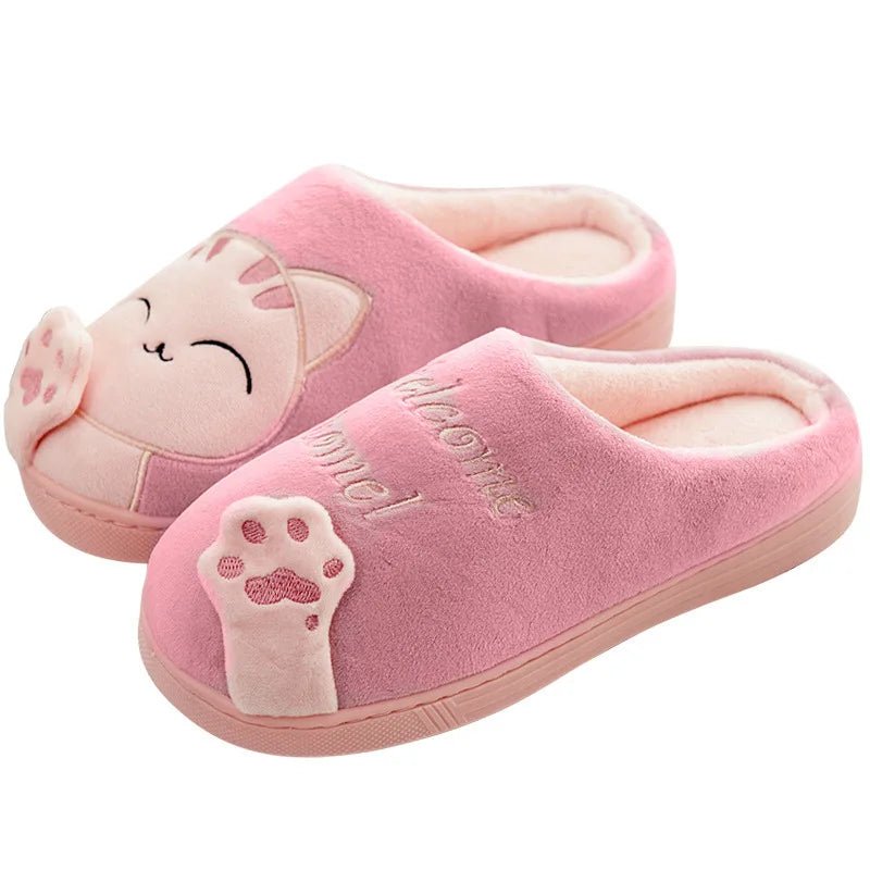 Dropshipping Women Winter Home Slippers Cartoon Cat Shoes Soft Winter Warm House Slippers Indoor Bedroom Lovers Couples - Chic Cart