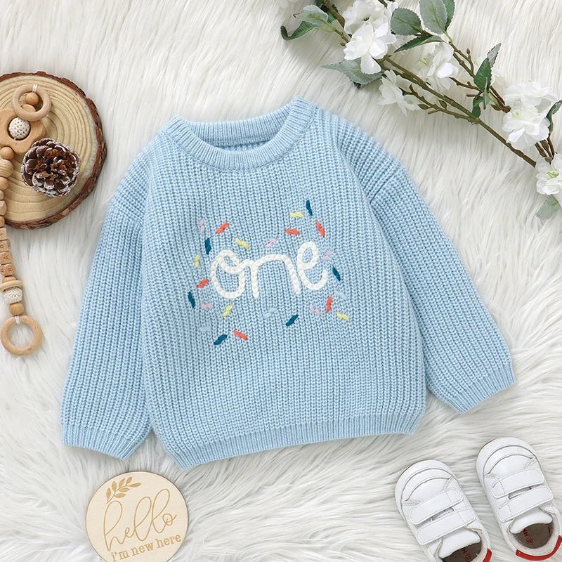 Baby Sweater Knitted Newborn Kid Clothing Fashion Embroidered Letters Tops Outerwear Infant Girl Boy Pullover Long Sleeve Autumn - Chic Cart