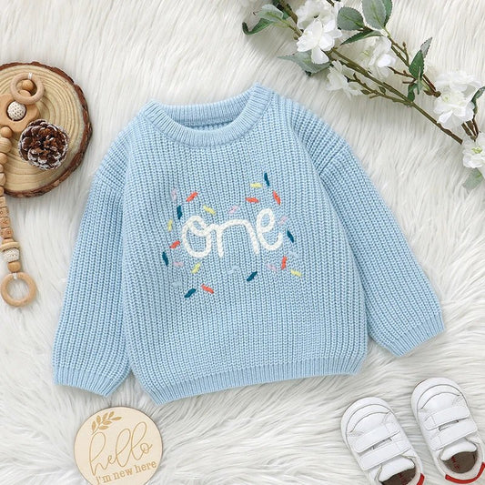 Baby Sweater Knitted Newborn Kid Clothing Fashion Embroidered Letters Tops Outerwear Infant Girl Boy Pullover Long Sleeve Autumn - Chic Cart