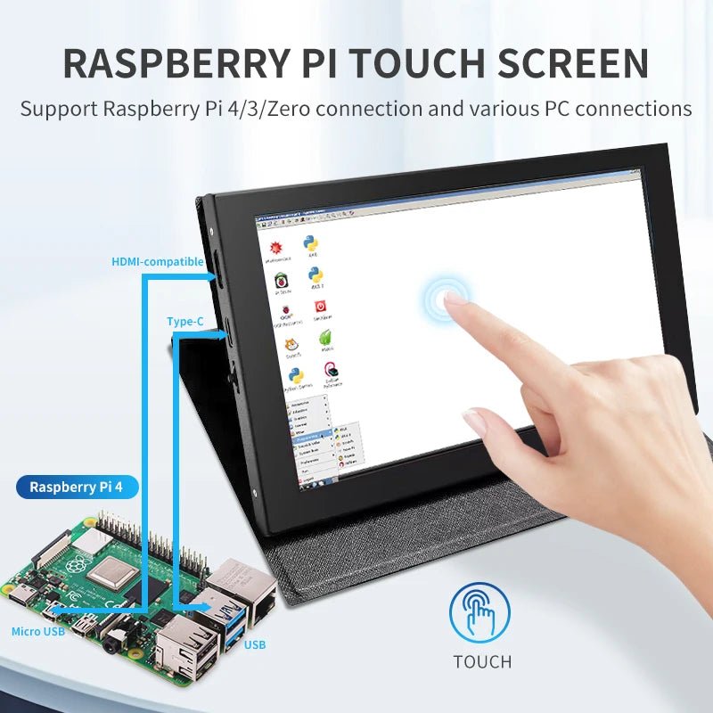 7 Inch IPS LCD Mini HDMI - compatible Universal Touch Screen for Raspberry Pi Windows PC Display Game Console with Case Holder - Chic Cart AMI Cart