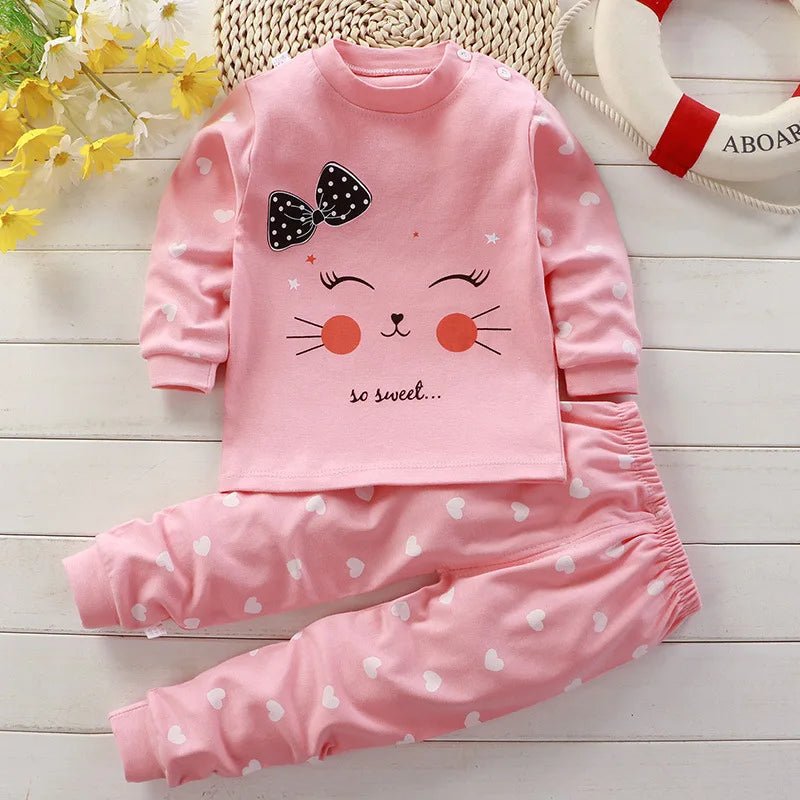 Autumn Sleepwear Pajamas For Girls Boys Long Sleeve Tops+Pants Suits Fashion Home Clothing Baby Kid Sleep Costume - Chic Cart