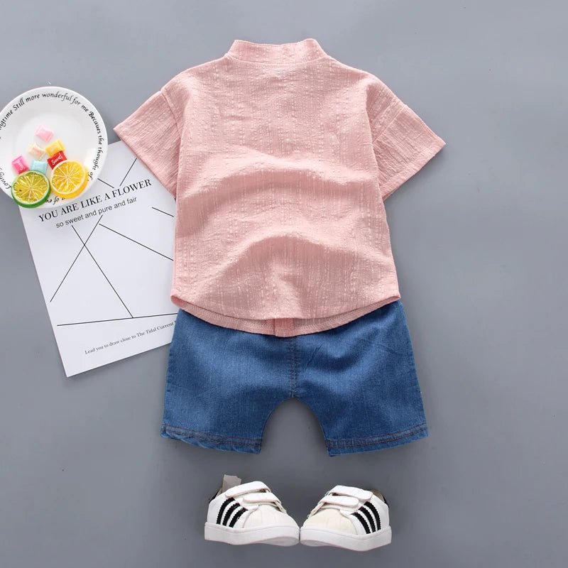 New Summer Hot Sale Toddler Kids Baby Boys Shirt Cartoon Tops Denim Shorts Pants Outfits Set Baby Clothes - Chic Cart
