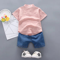 New Summer Hot Sale Toddler Kids Baby Boys Shirt Cartoon Tops Denim Shorts Pants Outfits Set Baby Clothes - Chic Cart