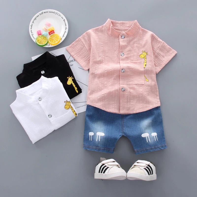 New Summer Hot Sale Toddler Kids Baby Boys Shirt Cartoon Tops Denim Shorts Pants Outfits Set Baby Clothes - Chic Cart