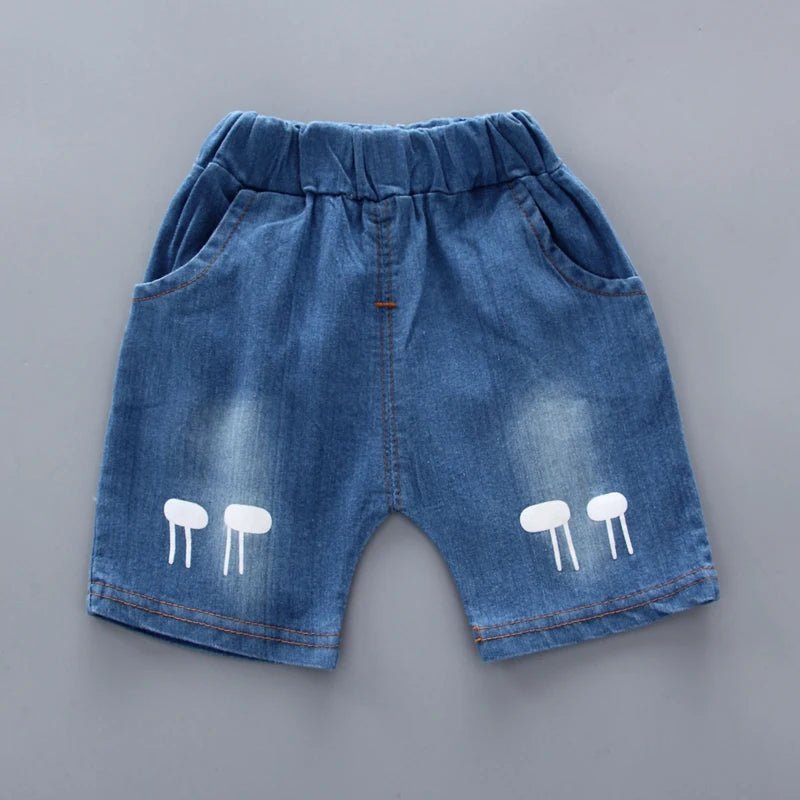 New Summer Hot Sale Toddler Kids Baby Boys Shirt Cartoon Tops Denim Shorts Pants Outfits Set Baby Clothes - Chic Cart