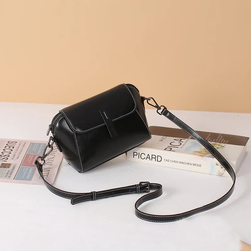 Oil Wax Cowhide Leather Cross Body Small Bag for Women Fashionable and Versatile Shoulder Shell Hand Bag Ladies Casual Phone Bag - Chic Cart