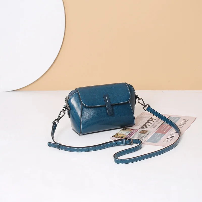Oil Wax Cowhide Leather Cross Body Small Bag for Women Fashionable and Versatile Shoulder Shell Hand Bag Ladies Casual Phone Bag - Chic Cart