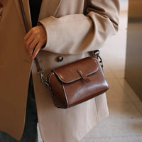 Oil Wax Cowhide Leather Cross Body Small Bag for Women Fashionable and Versatile Shoulder Shell Hand Bag Ladies Casual Phone Bag - Chic Cart