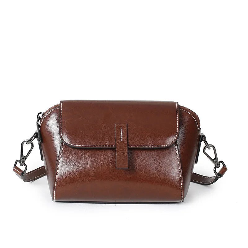 Oil Wax Cowhide Leather Cross Body Small Bag for Women Fashionable and Versatile Shoulder Shell Hand Bag Ladies Casual Phone Bag - Chic Cart