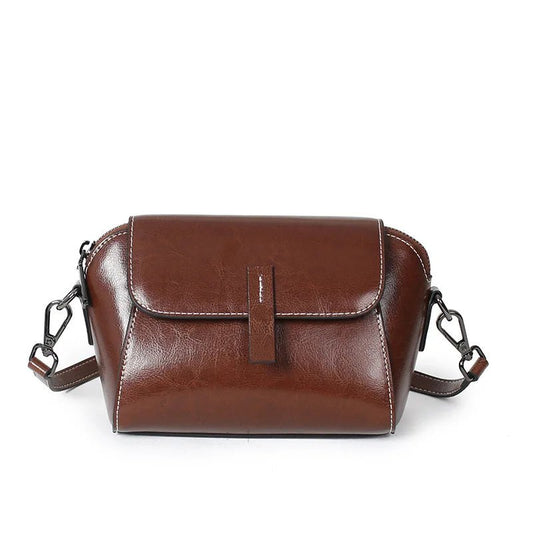 Oil Wax Cowhide Leather Cross Body Small Bag for Women Fashionable and Versatile Shoulder Shell Hand Bag Ladies Casual Phone Bag - Chic Cart