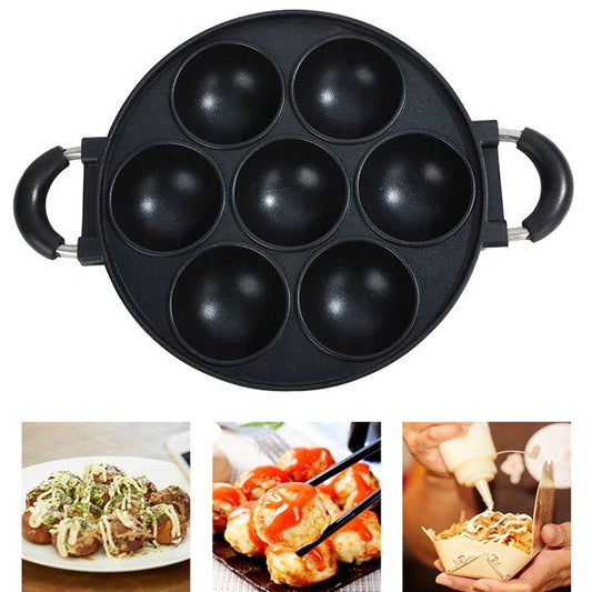 7 Hole Cake Cooking Pan Cast Iron Omelette Pan Non - stick Cooking Pot Breakfast Egg Cooking Pie Cake Mold Cookware Kitchenware - Chic Cart