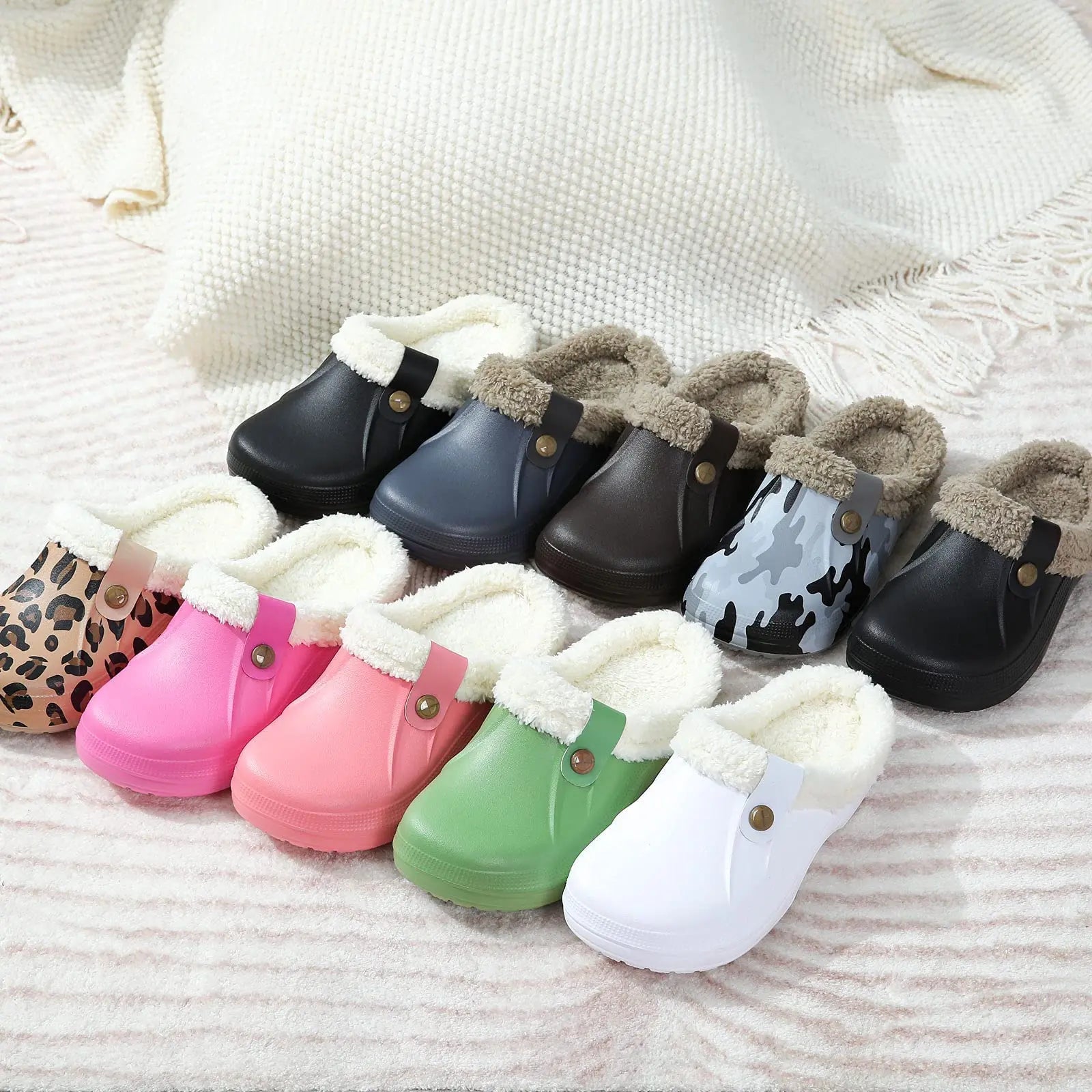 Litfun Winter Plush Garden Shoes Women Fur Clogs Slippers Men Soft Furry Waterproof Slippers Outdoor New Cozy Fuzzy Home Slipper - Chic Cart
