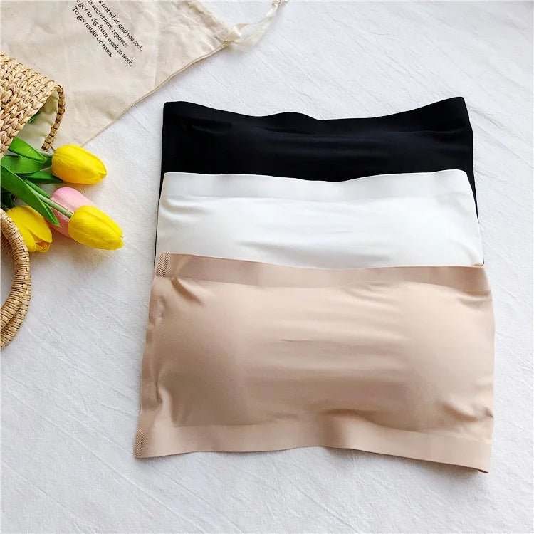 Ice Silk Strapless Bra Girls Seamless Crop Tube Top Bralette for Women Sexy Soft Bras Large Size Bustier Tops Summer Underwear - Chic Cart