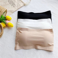 Ice Silk Strapless Bra Girls Seamless Crop Tube Top Bralette for Women Sexy Soft Bras Large Size Bustier Tops Summer Underwear - Chic Cart