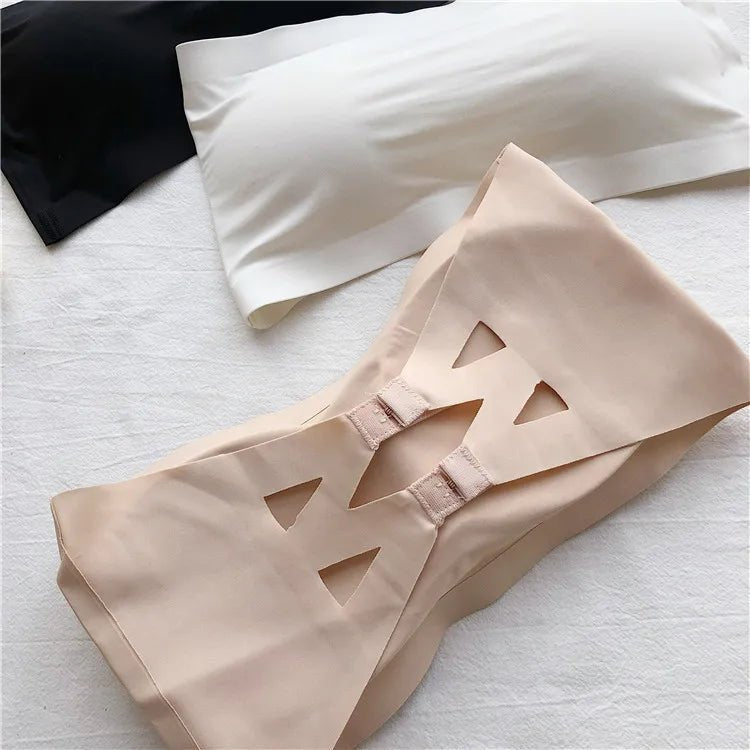 Ice Silk Strapless Bra Girls Seamless Crop Tube Top Bralette for Women Sexy Soft Bras Large Size Bustier Tops Summer Underwear - Chic Cart