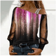 Silver Shoulder Strap Transparent Sleeves Sequins Blouse Women's Sexy T-shirt Christmas Tree Printed Long Sleeved Top - Chic Cart