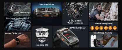 KOSPET TANK X2 Smart Watch For Men IP69K Waterproof 3D Curved Screen 1.64'' AMOLED Bluetooth Call 170 Sport Modes Smartwatch - Chic Cart