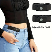 2pcs/set No Buckle Elastic Belt For Women Men Unisex Stretch Belt For Pants Jeans Casual Buckle Free Adjustable Invisible Belt - Chic Cart