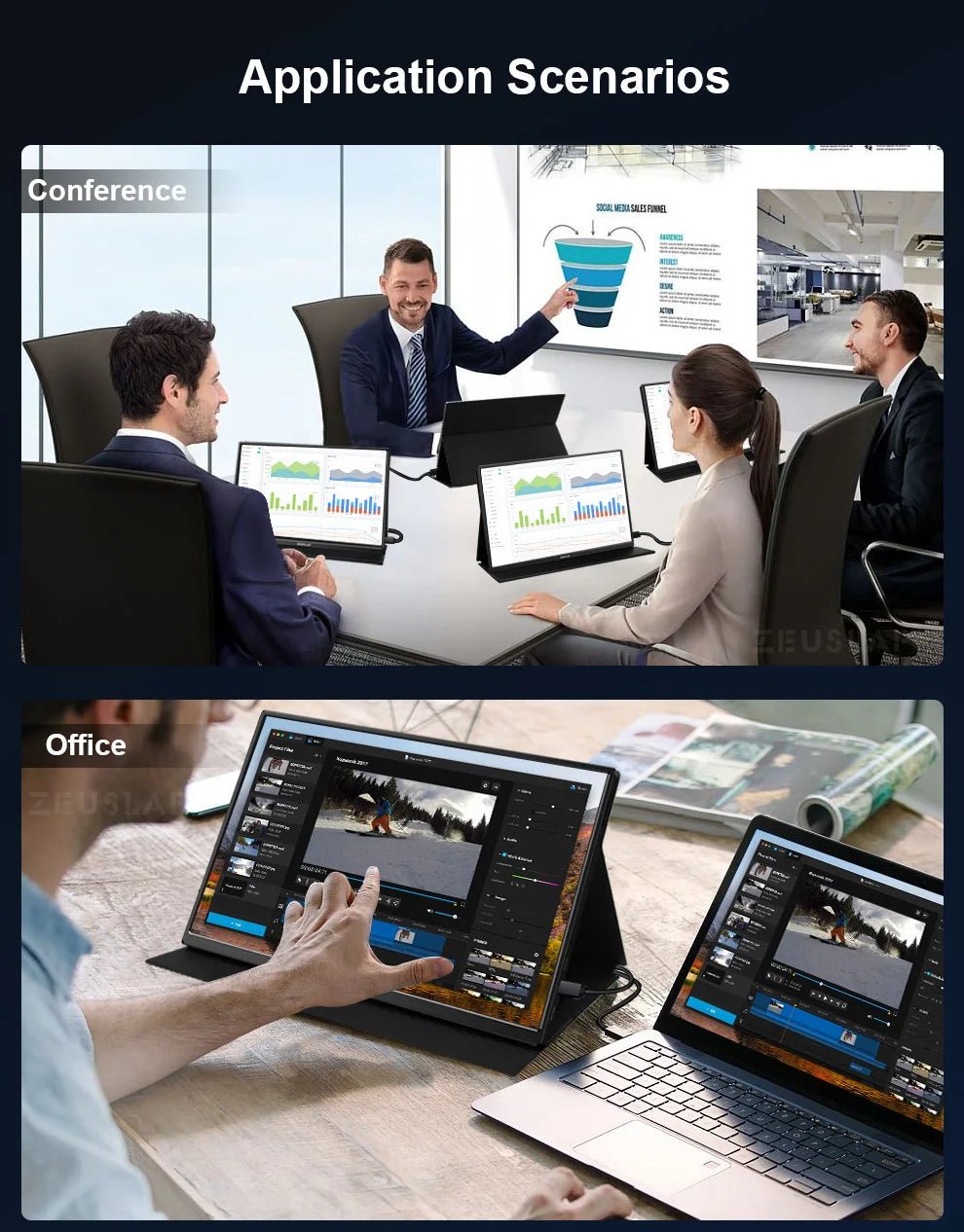 ZEUSLAP 14" 16:10 Touch Screen Portable Monitor 1920*1200P 100%sRGB 400Cd/m² Travel Display for Laptop Computer - Chic Cart