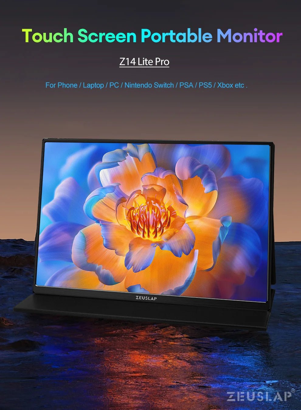ZEUSLAP 14" 16:10 Touch Screen Portable Monitor 1920*1200P 100%sRGB 400Cd/m² Travel Display for Laptop Computer - Chic Cart