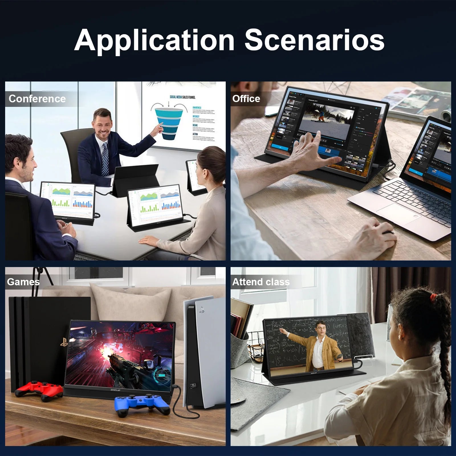 ZEUSLAP 14" 16:10 Touch Screen Portable Monitor 1920*1200P 100%sRGB 400Cd/m² Travel Display for Laptop Computer - Chic Cart