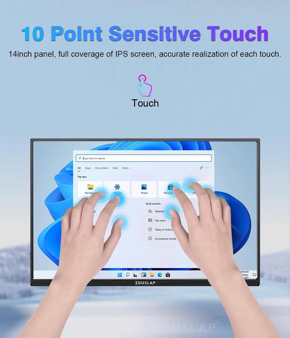 ZEUSLAP 14" 16:10 Touch Screen Portable Monitor 1920*1200P 100%sRGB 400Cd/m² Travel Display for Laptop Computer - Chic Cart