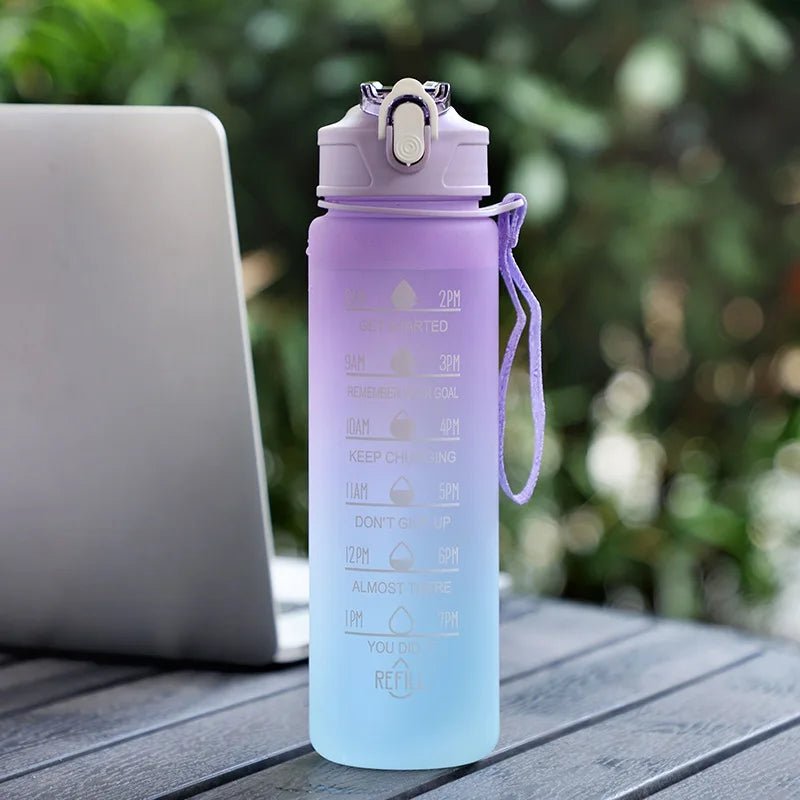 900ML Sports Water Bottle with Time Marker Leak - proof Cup Motivational Portable Water bottle for Outdoor Sport Fitness BPA Free - Chic Cart