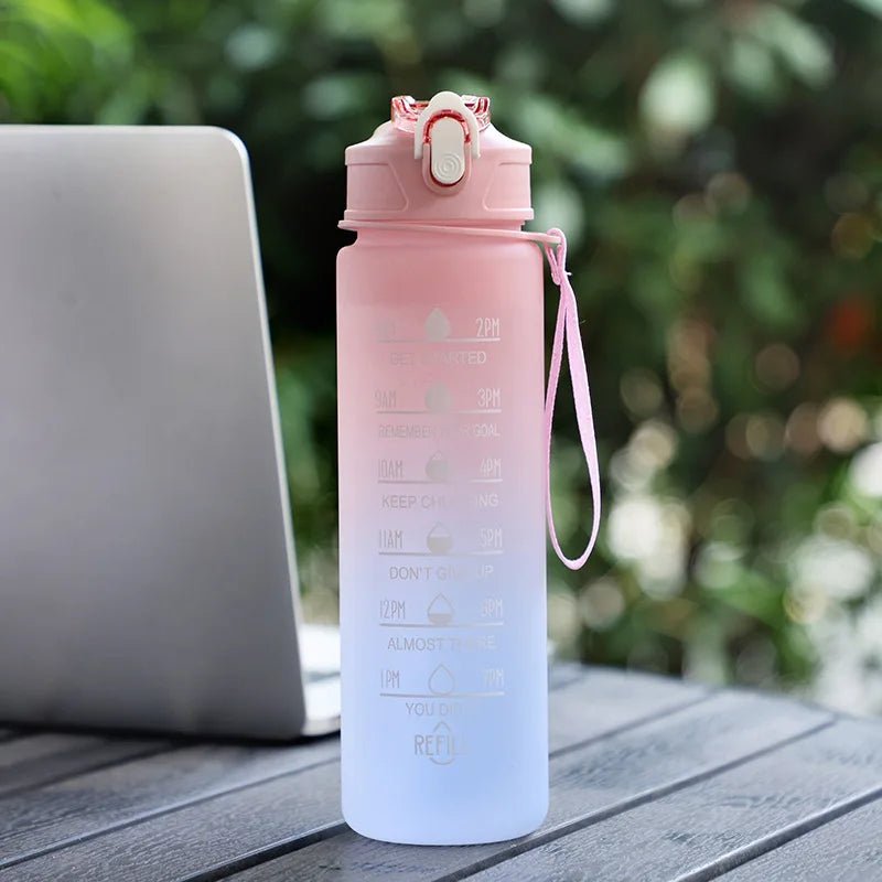 900ML Sports Water Bottle with Time Marker Leak - proof Cup Motivational Portable Water bottle for Outdoor Sport Fitness BPA Free - Chic Cart