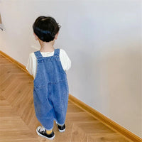 2024 Autumn New Children Loose Overalls boys girls casual all - match denim Trousers Spring Fall Solid Outwear 1 - 7Y Kids bib pants - Chic Cart