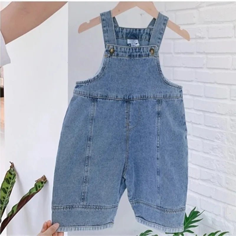2024 Autumn New Children Loose Overalls boys girls casual all - match denim Trousers Spring Fall Solid Outwear 1 - 7Y Kids bib pants - Chic Cart