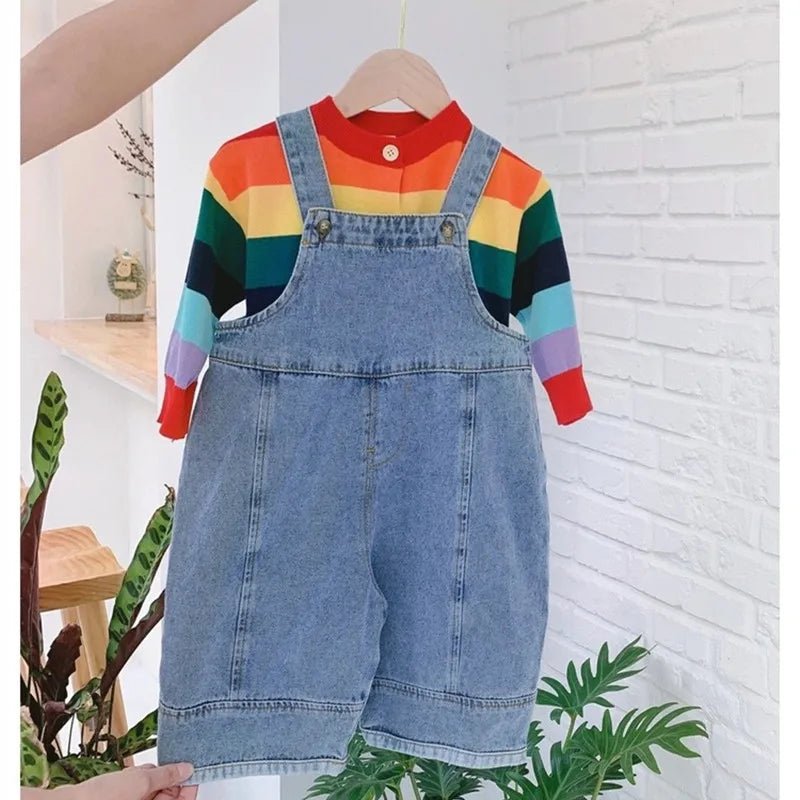 2024 Autumn New Children Loose Overalls boys girls casual all - match denim Trousers Spring Fall Solid Outwear 1 - 7Y Kids bib pants - Chic Cart