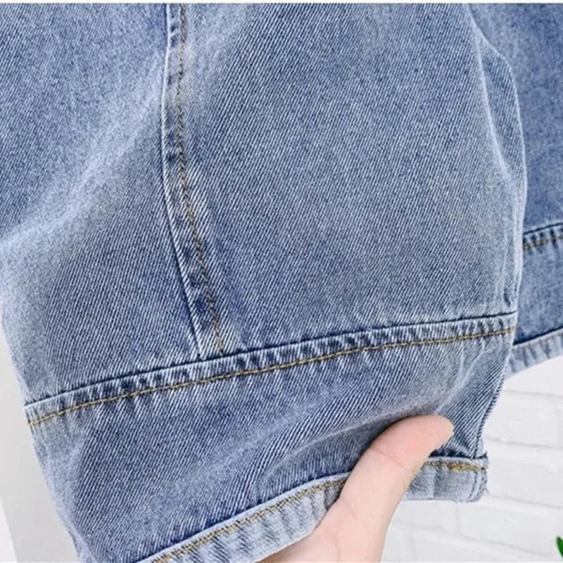 2024 Autumn New Children Loose Overalls boys girls casual all - match denim Trousers Spring Fall Solid Outwear 1 - 7Y Kids bib pants - Chic Cart