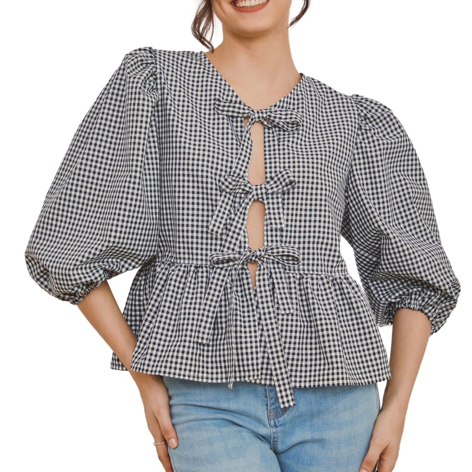 Women Y2K Peplum Tops Puff Short Sleeve Tie Up Blouse Shirt Summer Going Out Cute Babydoll Top Ruffle Hem Y2k Tops - Chic Cart