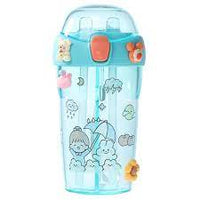 430ml Cute Children Double Drinking Water Bottle Straw Portable Bottle Student Couple Plastic Cup Gift School Kids