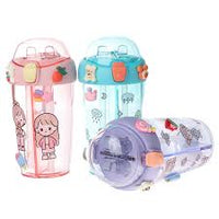 430ml Cute Children Double Drinking Water Bottle Straw Portable Bottle Student Couple Plastic Cup Gift School Kids