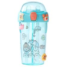 430ml Cute Children Double Drinking Water Bottle Straw Portable Bottle Student Couple Plastic Cup Gift School Kids