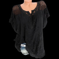 Lace Hollow Women Casual Blouse Summer Stylish Flare Sleeve Oversized Shirt Tops Tunic Blusas Solid Color Bow Tops White Camisas - Chic Cart