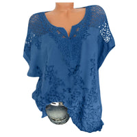 Lace Hollow Women Casual Blouse Summer Stylish Flare Sleeve Oversized Shirt Tops Tunic Blusas Solid Color Bow Tops White Camisas - Chic Cart