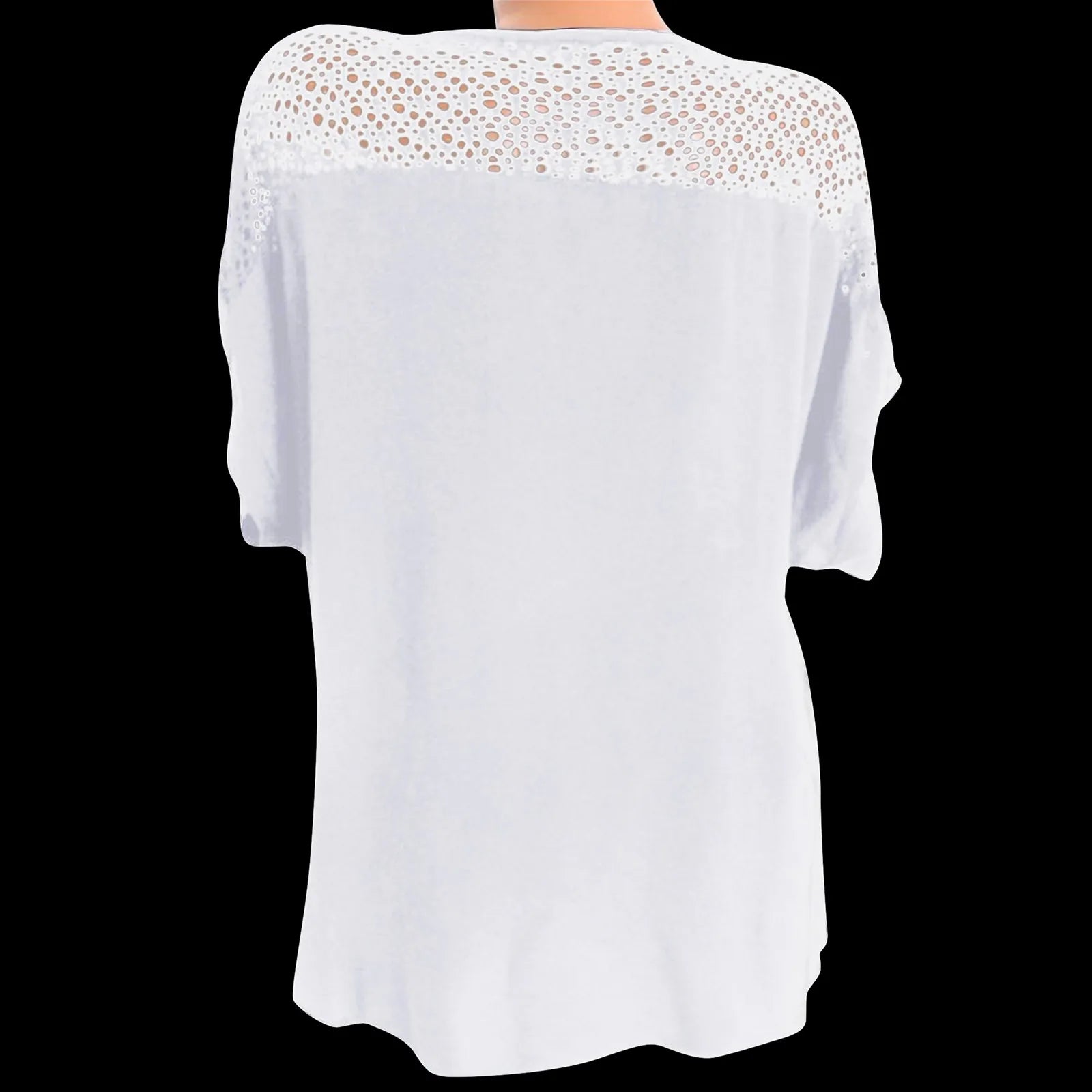 Lace Hollow Women Casual Blouse Summer Stylish Flare Sleeve Oversized Shirt Tops Tunic Blusas Solid Color Bow Tops White Camisas - Chic Cart