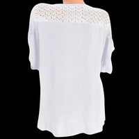 Lace Hollow Women Casual Blouse Summer Stylish Flare Sleeve Oversized Shirt Tops Tunic Blusas Solid Color Bow Tops White Camisas - Chic Cart