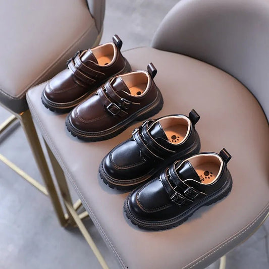 Kids Autumn Leather Shoes Casual Leisure School Boys Girls Single Shoe Size 21 - 30 Toddler Black Brown Round Toe Childern Shoe - Chic Cart